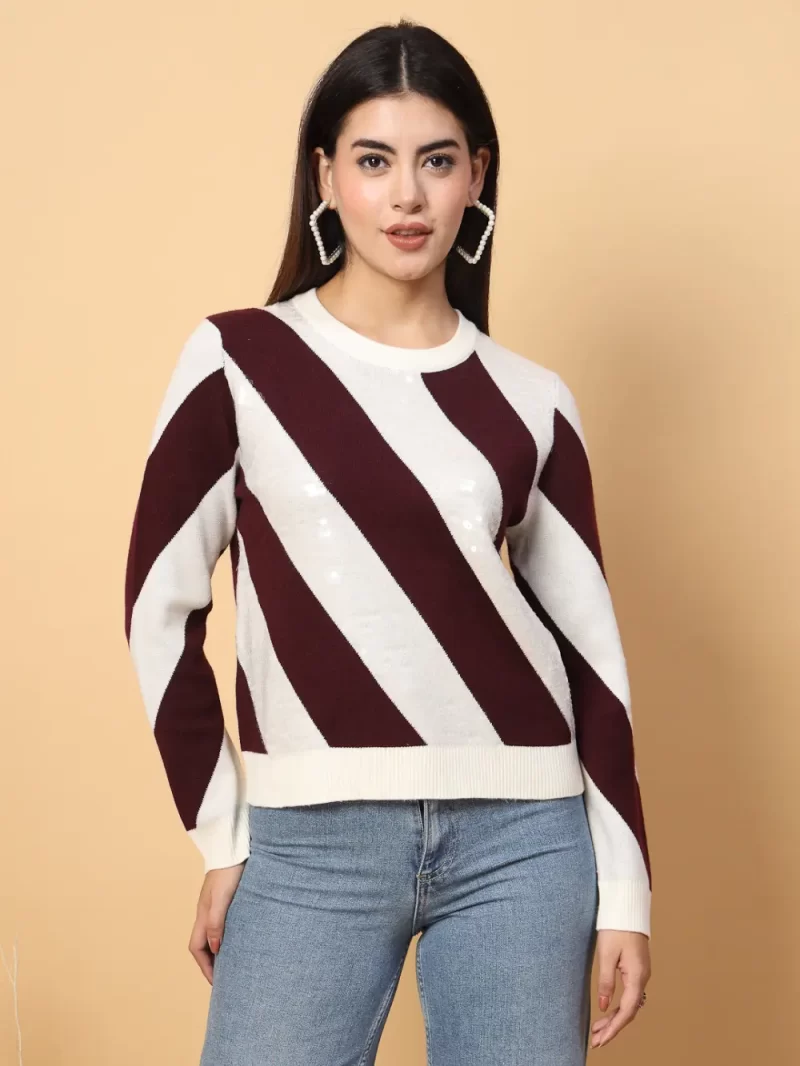 Women Colourblocked Embellished Sweater