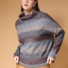 Women Horizontal Striped Cowl Neck Top