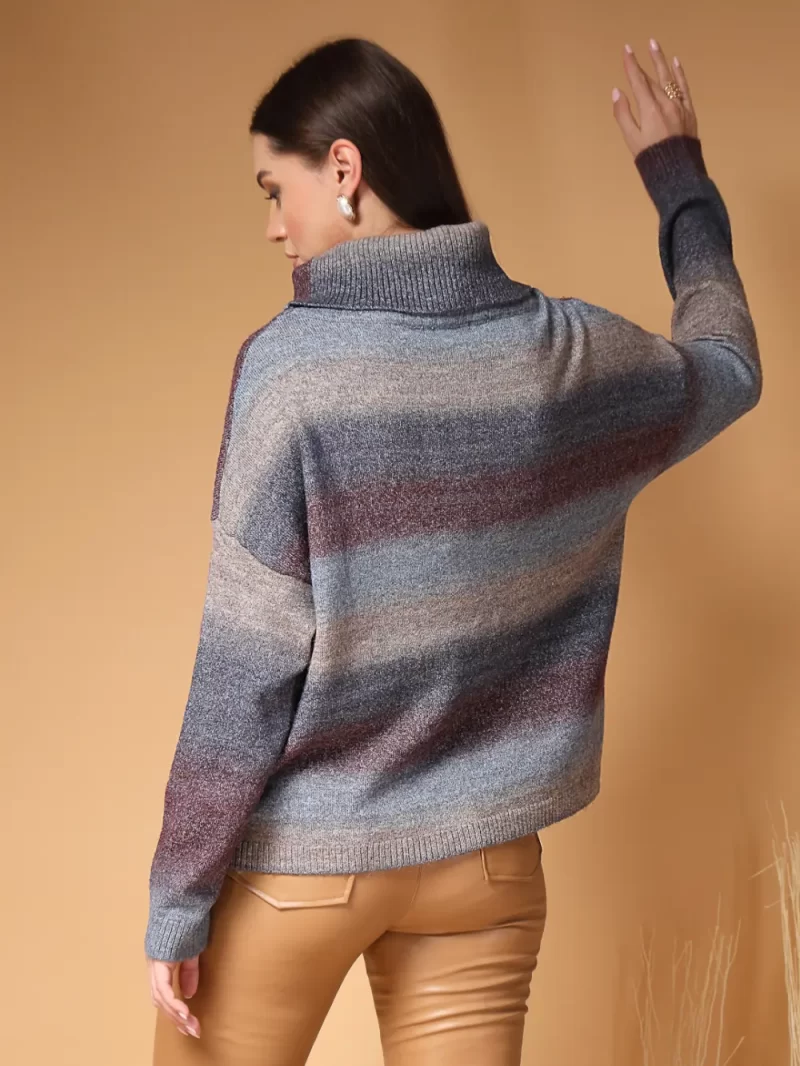 Women Horizontal Striped Cowl Neck Top