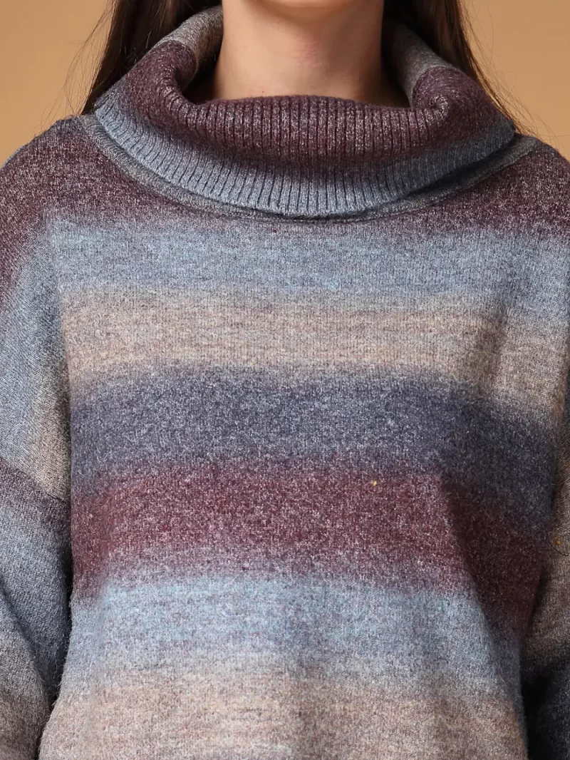 Women Horizontal Striped Cowl Neck Top