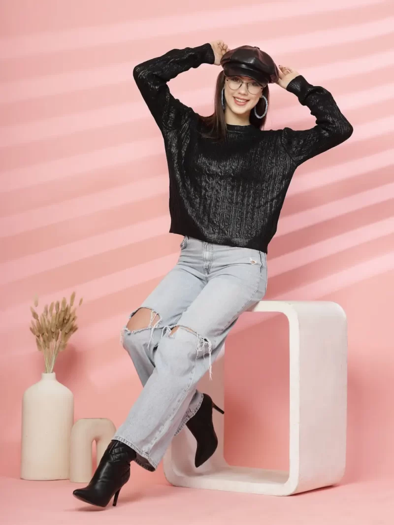 Women Self Design Round Neck Top