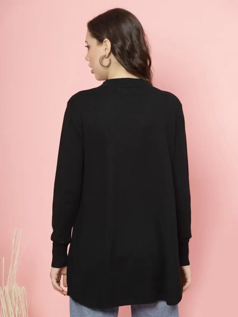 Women Self Design Pullover Ribbed Longline Sweater