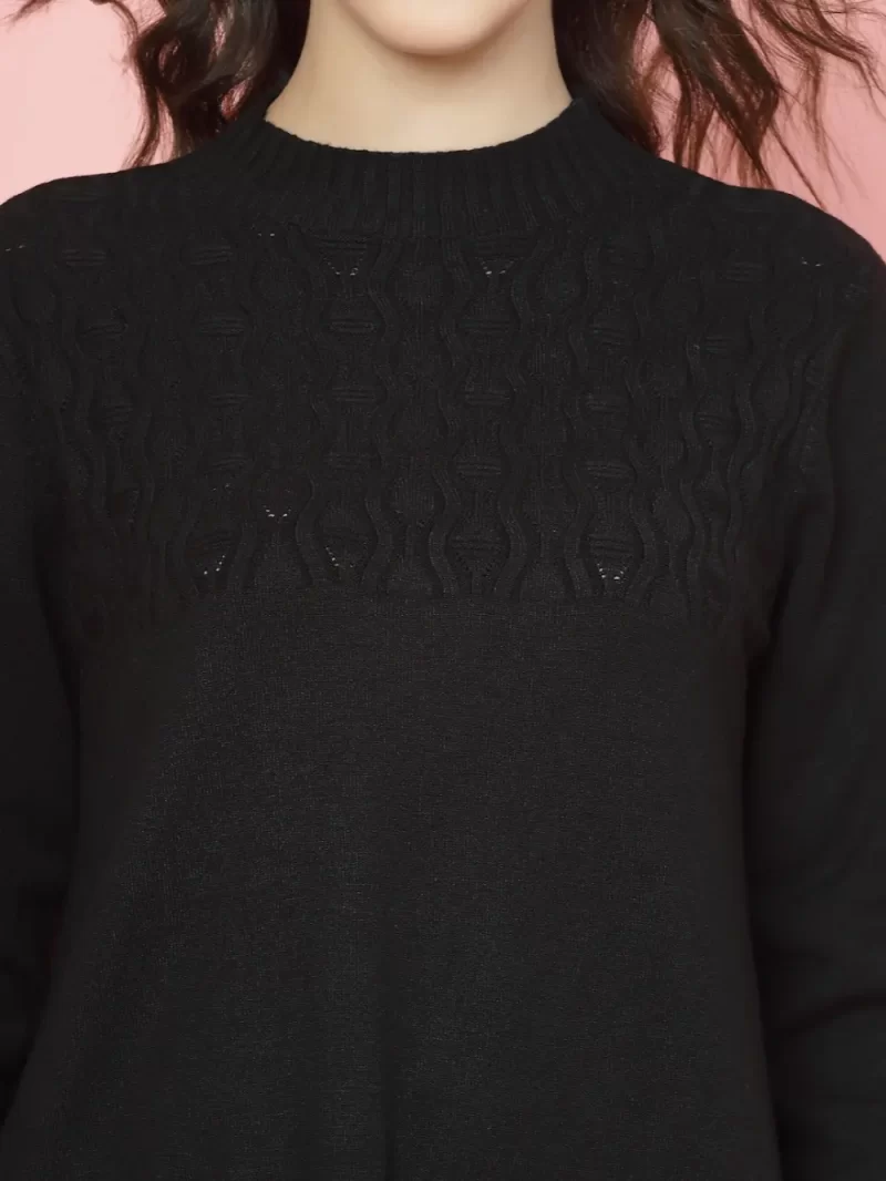 Women Self Design Pullover Ribbed Longline Sweater