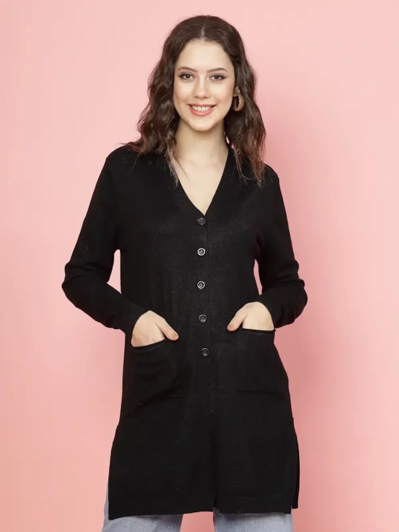 Women Solid Ribbed Longline Sweater