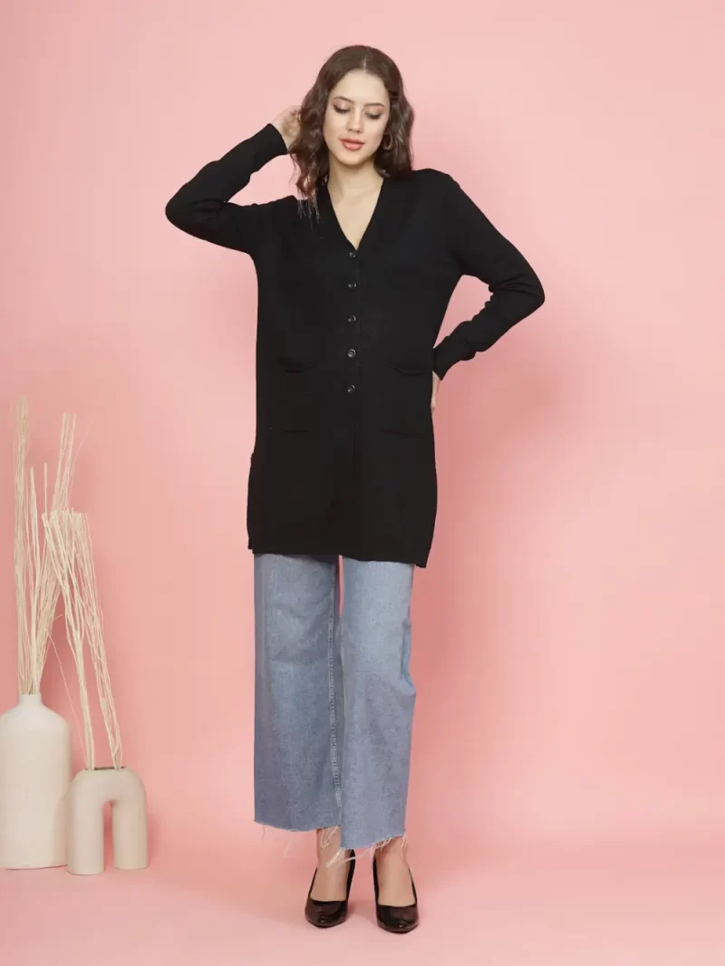 Women Solid Ribbed Longline Sweater