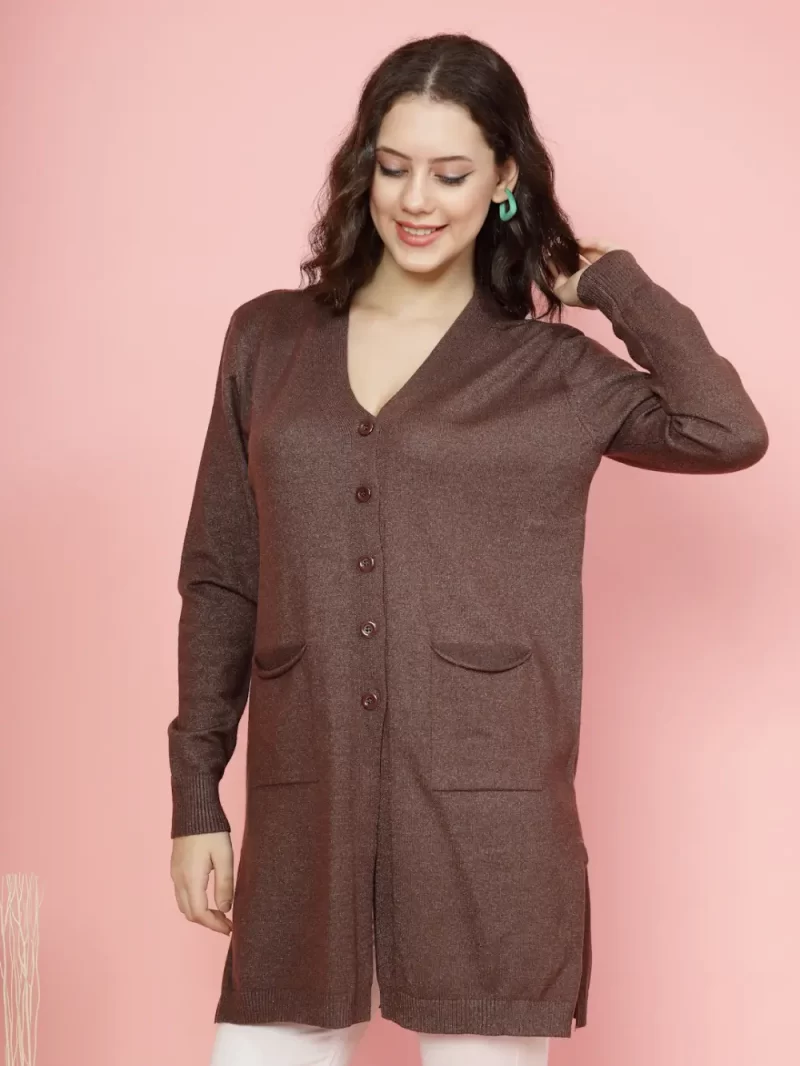 Women Solid Ribbed Longline Sweater