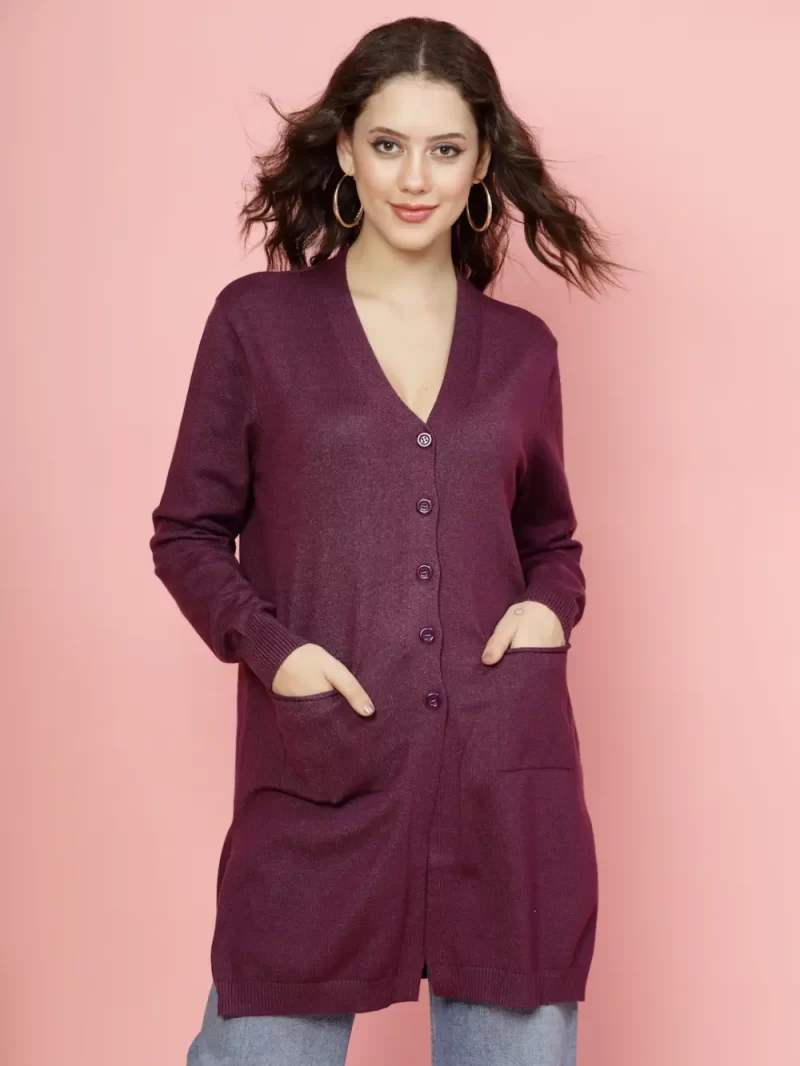 Women Solid Ribbed Longline Sweater