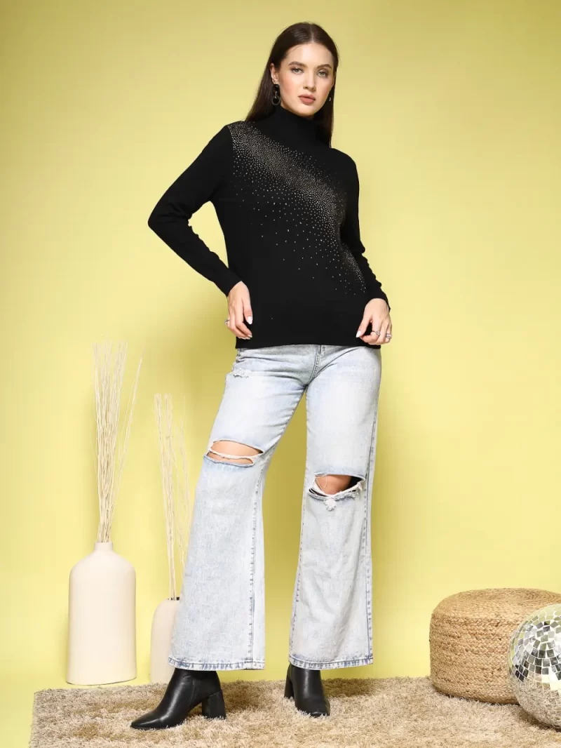 Women Solid High Neck Top