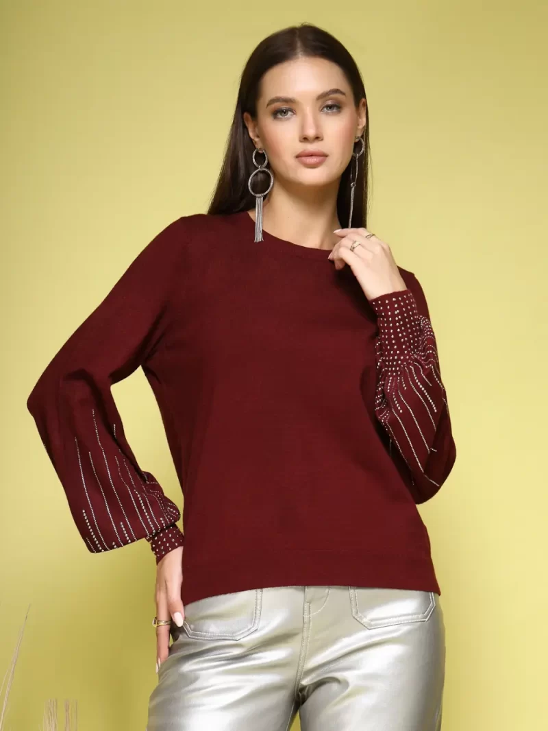 Women Solid Round Neck Top