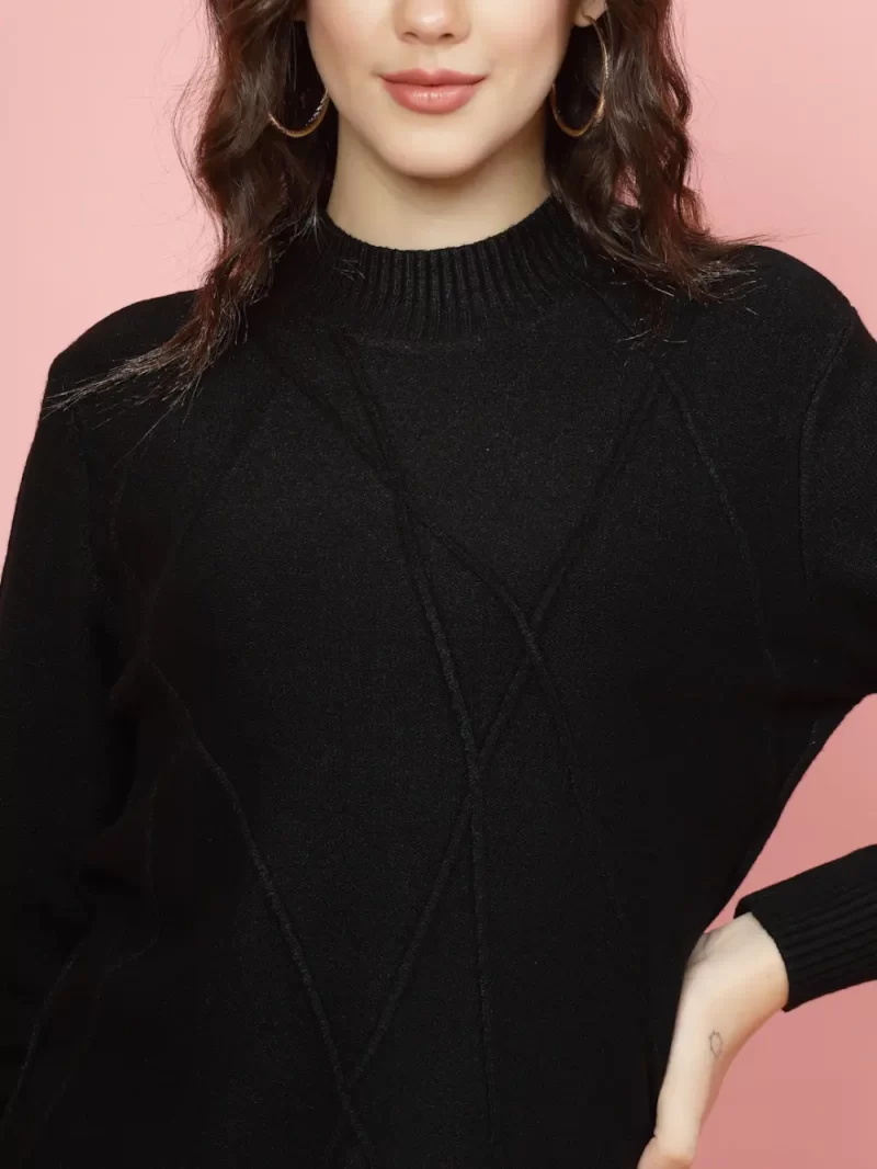 Women Self Design Pullover Ribbed Longline Sweater