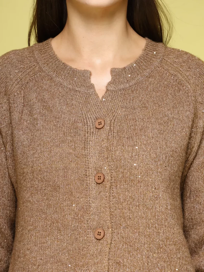 Women Self Design Round Neck Front-Open Sweater