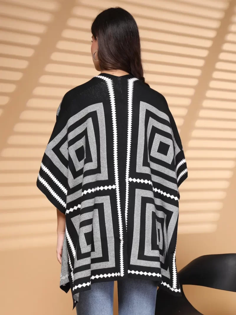 Women Winter Wear Printed Longline Poncho