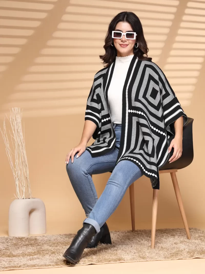 Women Winter Wear Printed Longline Poncho