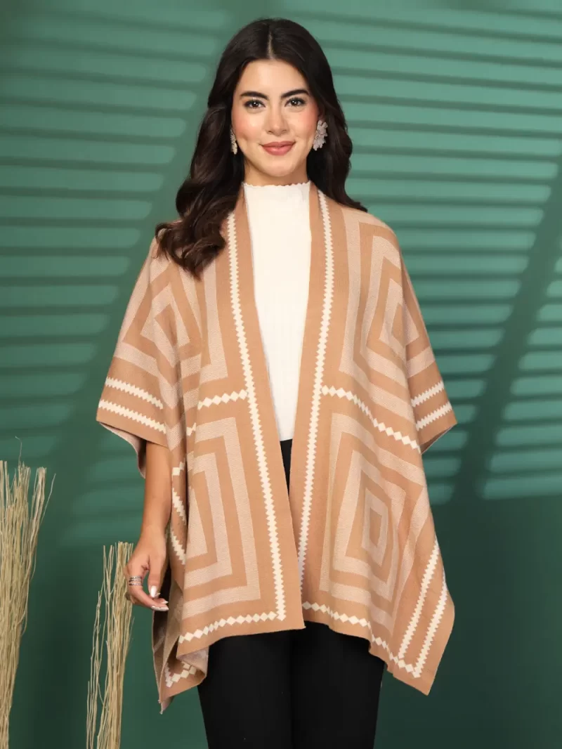 Women Winter Wear Printed Longline Poncho