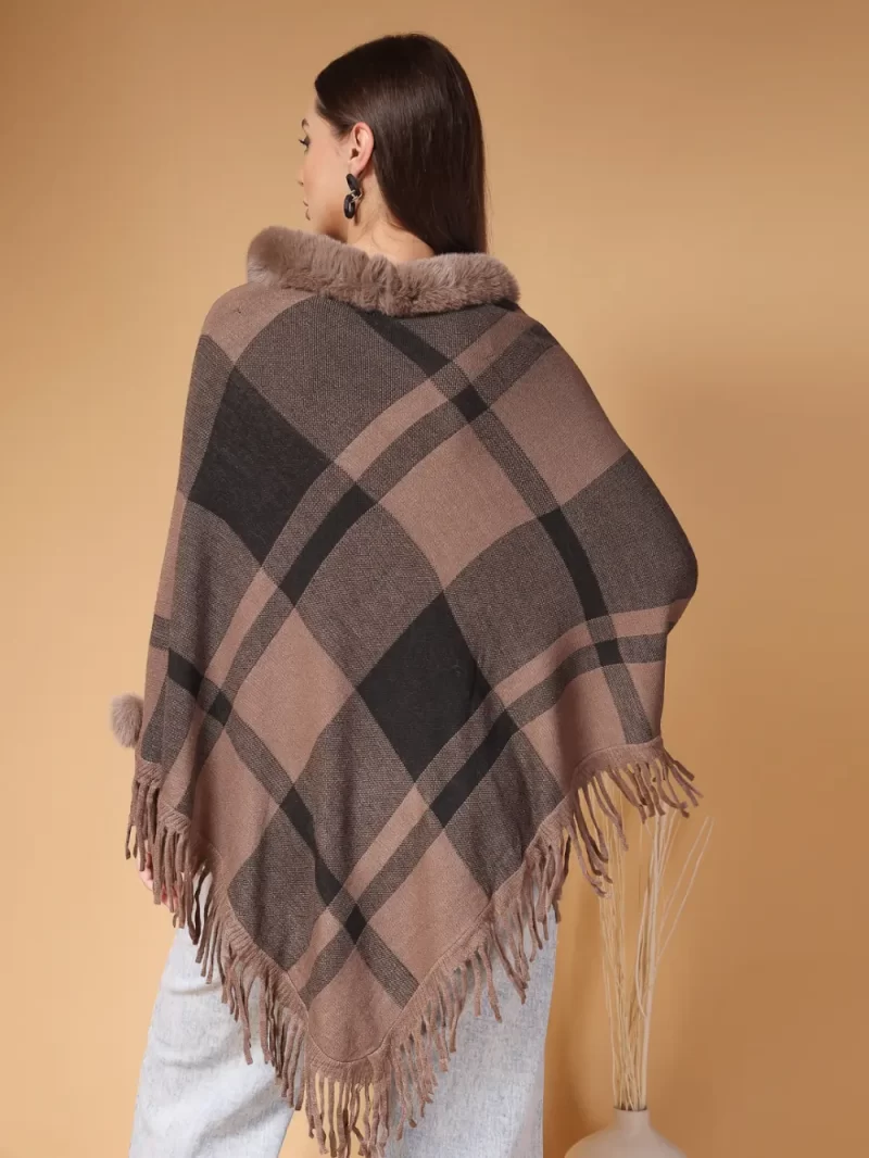 Women Checked Longline Poncho