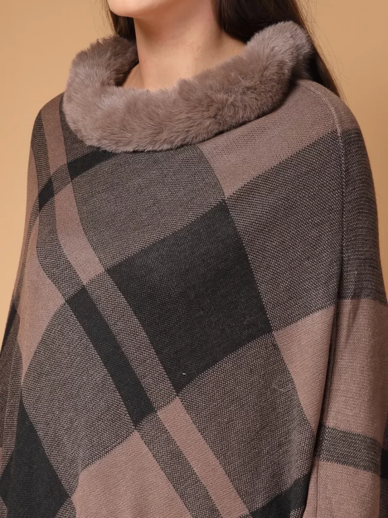 Women Checked Longline Poncho