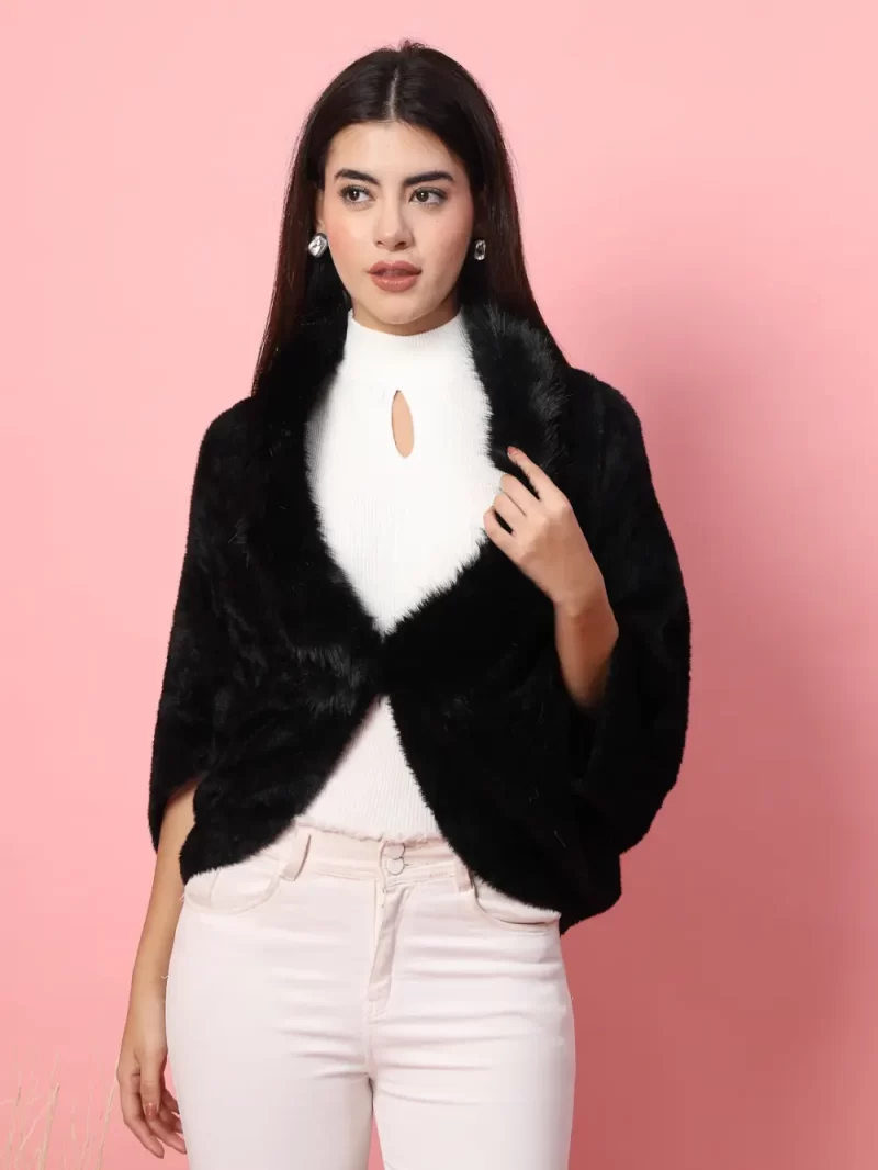 Women Solid V-Neck Poncho