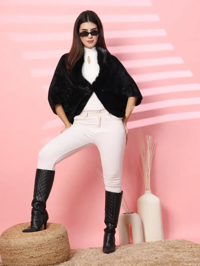 Women Solid V-Neck Poncho