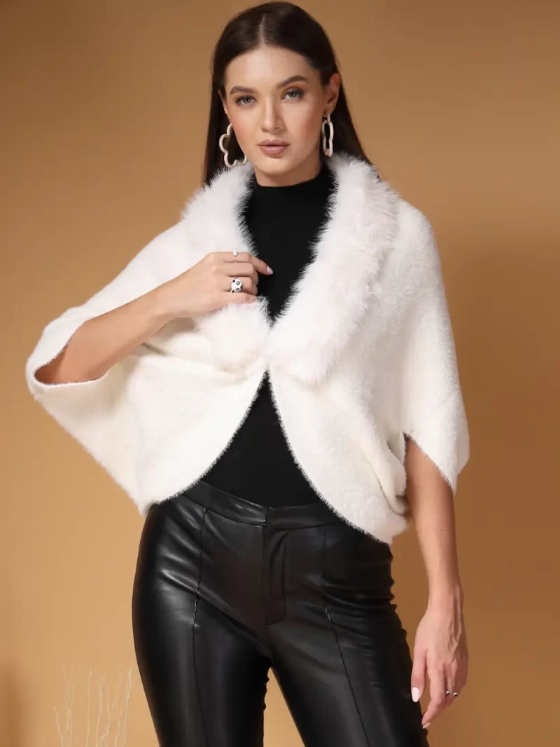 Women Solid V-Neck Poncho