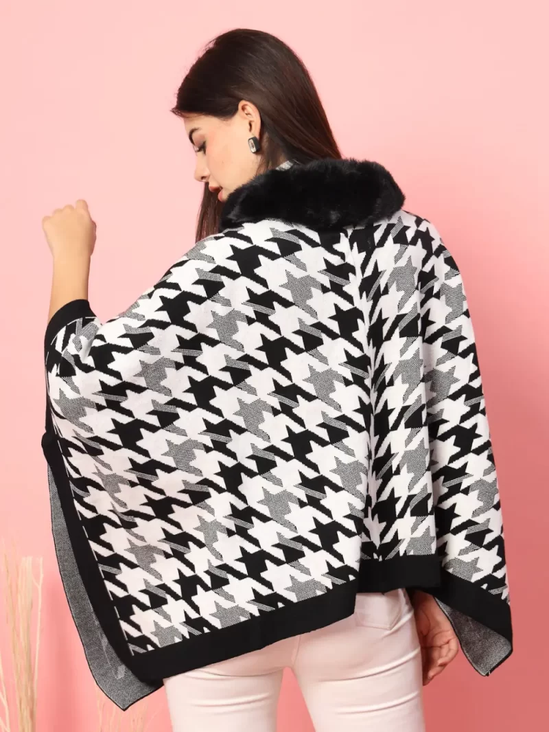 Women Chevron Printed Poncho Sweater