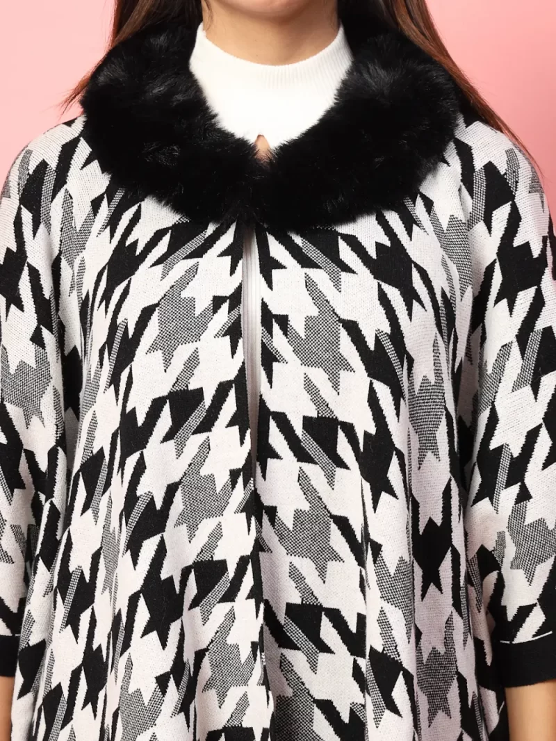 Women Chevron Printed Poncho Sweater