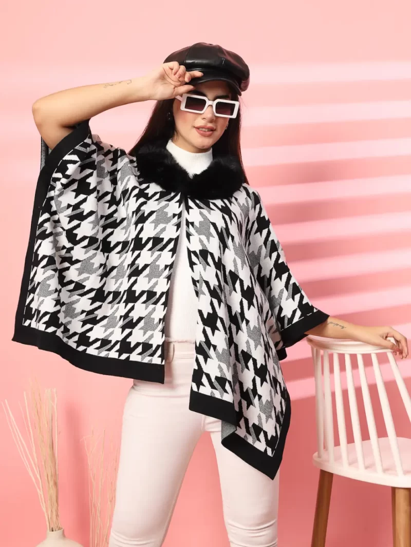 Women Chevron Printed Poncho Sweater