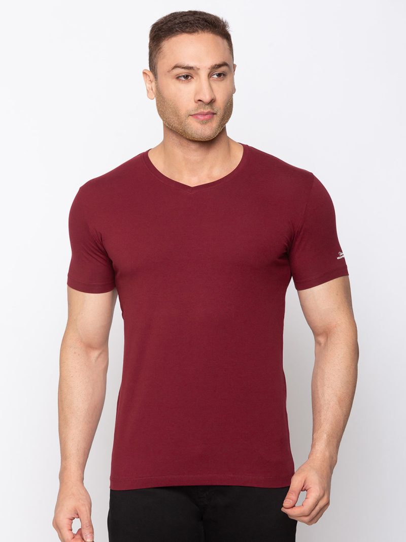 Status Quo Men'S Solid Slim Fit V-Neck T-Shirt