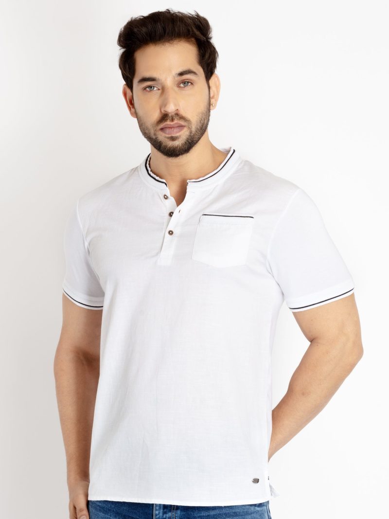 Status Quo Mens Solid Henley Neck T-Shirt