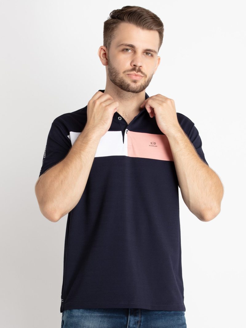 Status Quo Mens Colorblocked Polo T-Shirt
