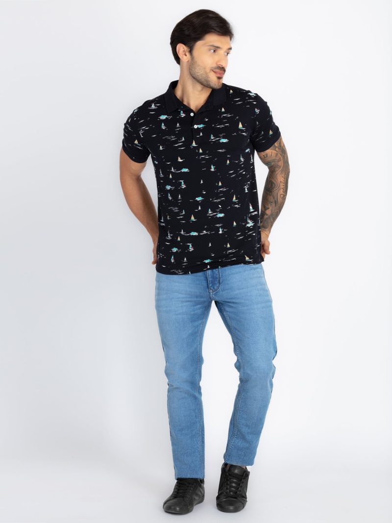 Status Quo Status Quo Men'S All Over Printed Polo Neck Regular Fit Tshirt