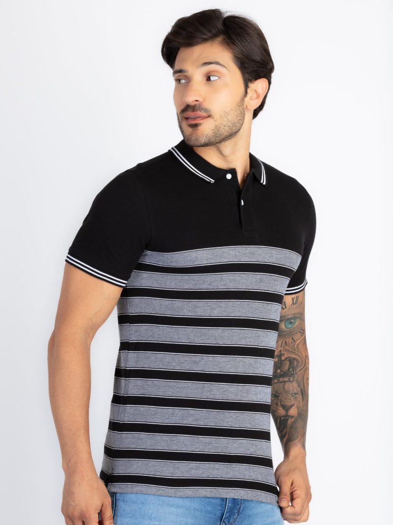 Status Quo Status Quo Men'S Striped Polo Neck Regular Fit Tshirt With Tipping Collar