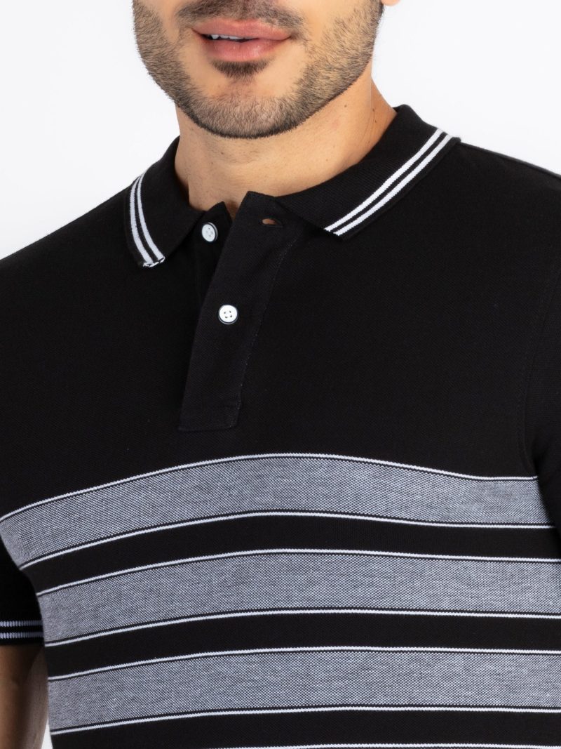 Status Quo Status Quo Men'S Striped Polo Neck Regular Fit Tshirt With Tipping Collar