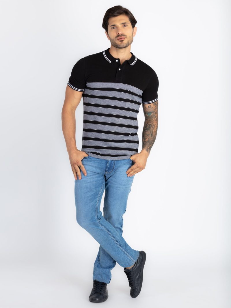 Status Quo Status Quo Men'S Striped Polo Neck Regular Fit Tshirt With Tipping Collar