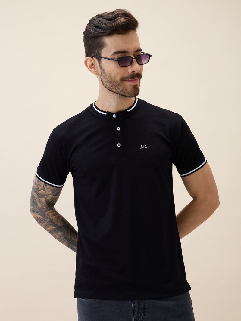 Status Quo Mens Solid Slim Fit Polo T-Shirt With Tipping Collar
