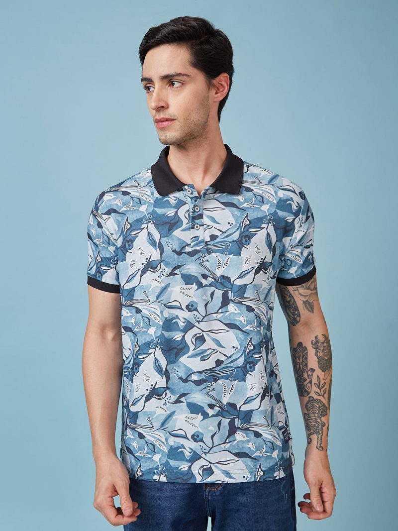 Status Quo Men'S Abstract Printed Polo Collar Short Sleeves Regular Fit Tshirt