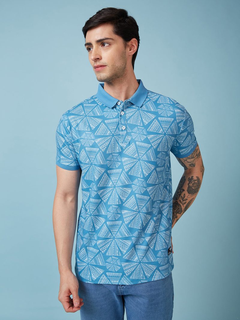 Status Quo Men'S Abstract Printed Polo Collar Short Sleeves Regular Fit Tshirt