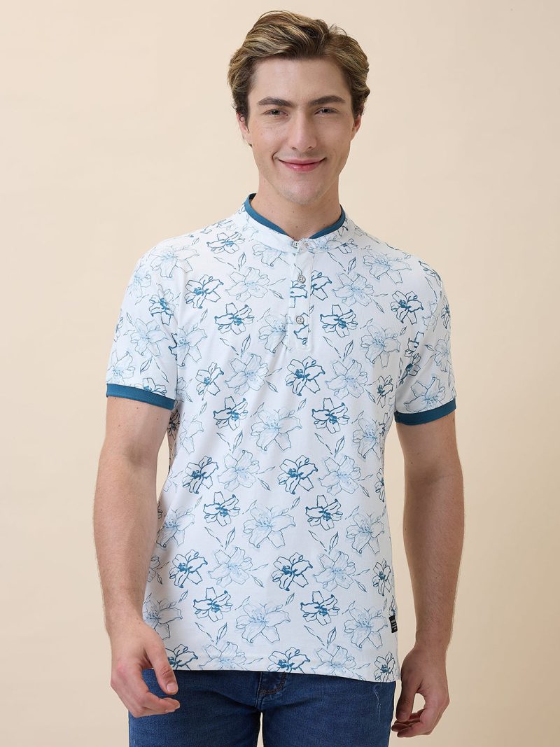 Status Quo Men'S Printed Henley Neck Half Sleeves Regular Fit Tshirt