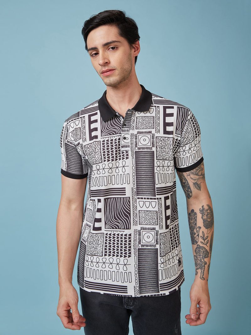 Status Quo Men'S Abstract Printed Polo Collar Short Sleeves Regular Fit Tshirt