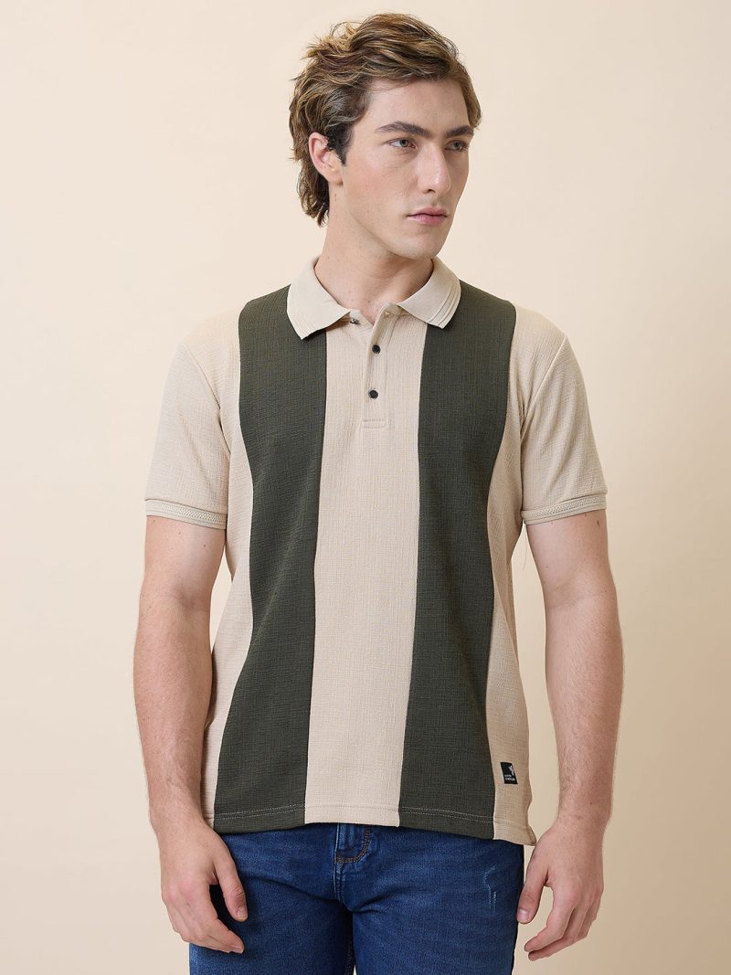 Status Quo Men'S Self Design Polo Collar Half Sleeves Regular Fit Tshirt