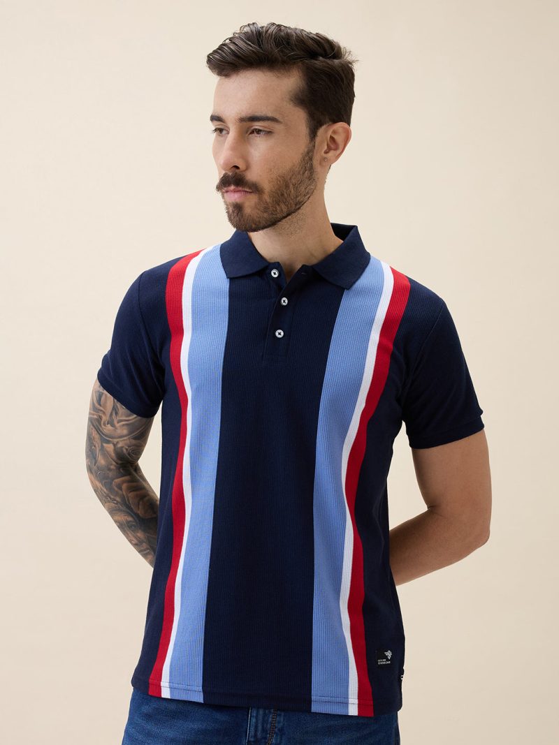 Status Quo Status Quo Men'S Striped Polo Collar Half Sleeves Regular Fit Tshirt