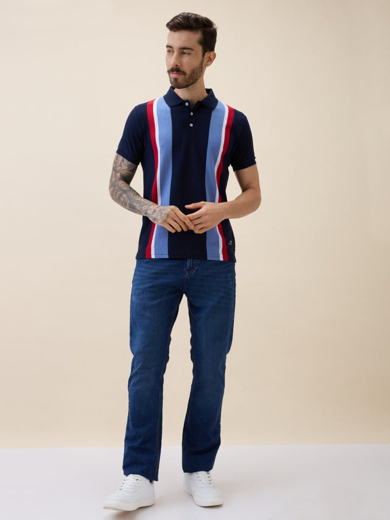 Status Quo Status Quo Men'S Striped Polo Collar Half Sleeves Regular Fit Tshirt