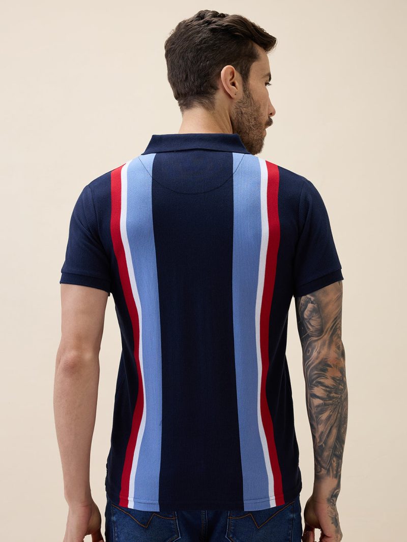 Status Quo Status Quo Men'S Striped Polo Collar Half Sleeves Regular Fit Tshirt