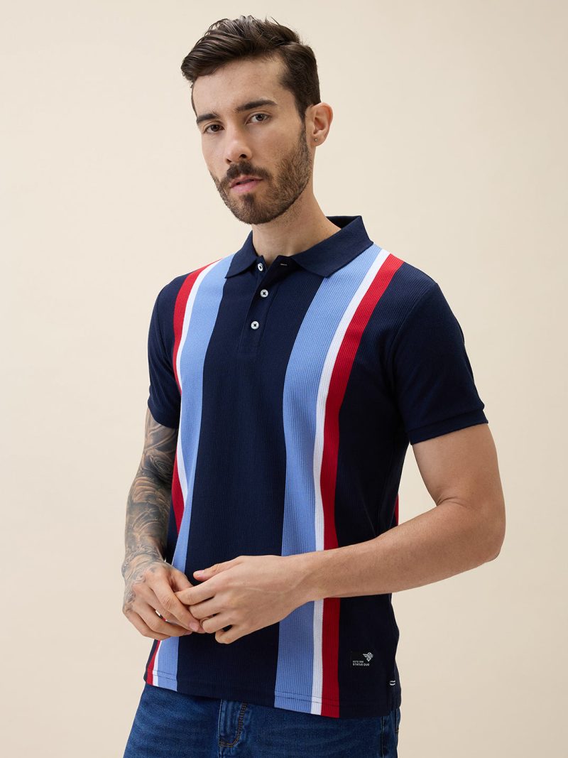 Status Quo Status Quo Men'S Striped Polo Collar Half Sleeves Regular Fit Tshirt