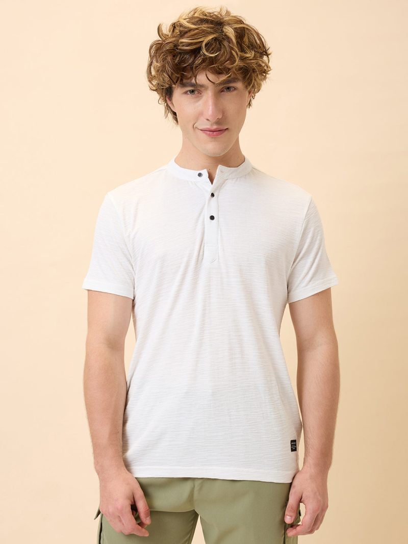 Status Quo Men'S Solid Henley Neck Half Sleeves Regular Fit Tshirt