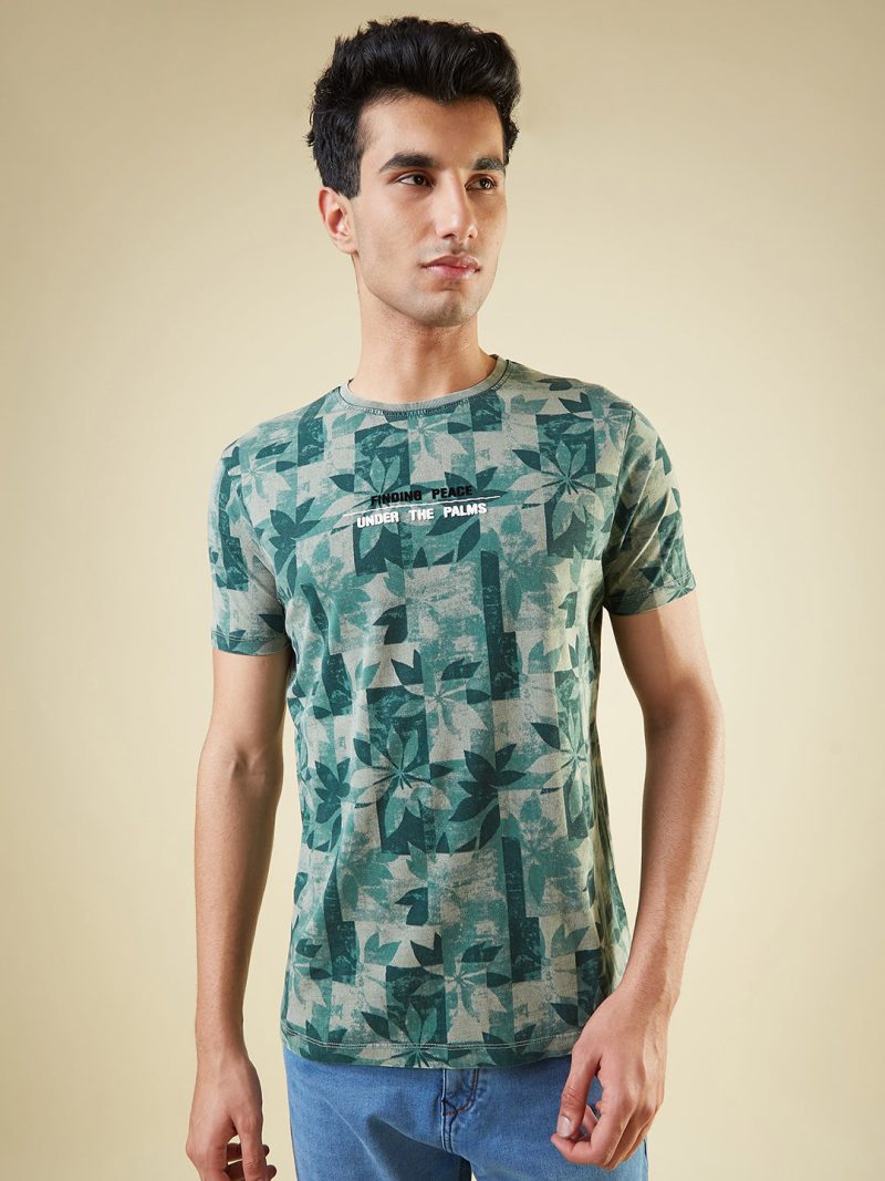 Status Quo Men'S All-Over Abstract Printed Round Neck Half Sleeves Regular Fit Tshirt