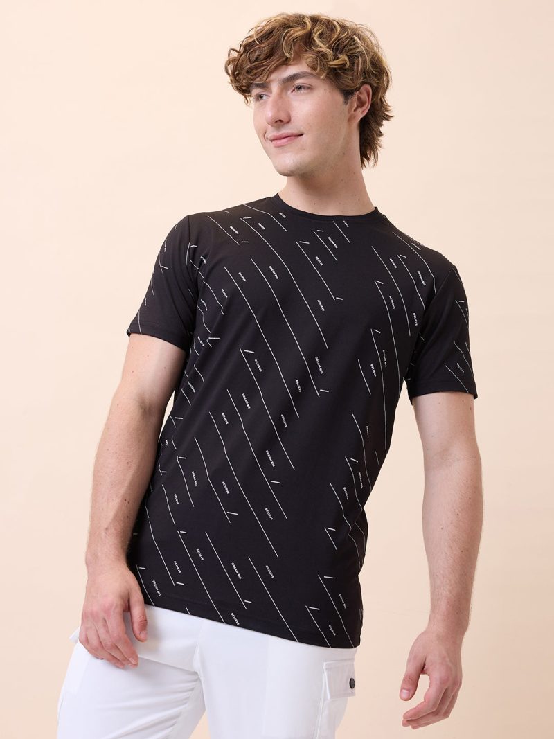 Status Quo Mens All-Over Typography Round Neck Half Sleeves Regular Fit T-Shirt