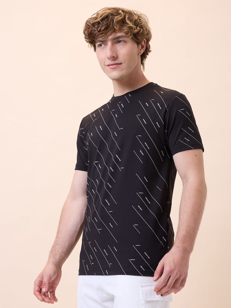 Status Quo Mens All-Over Typography Round Neck Half Sleeves Regular Fit T-Shirt