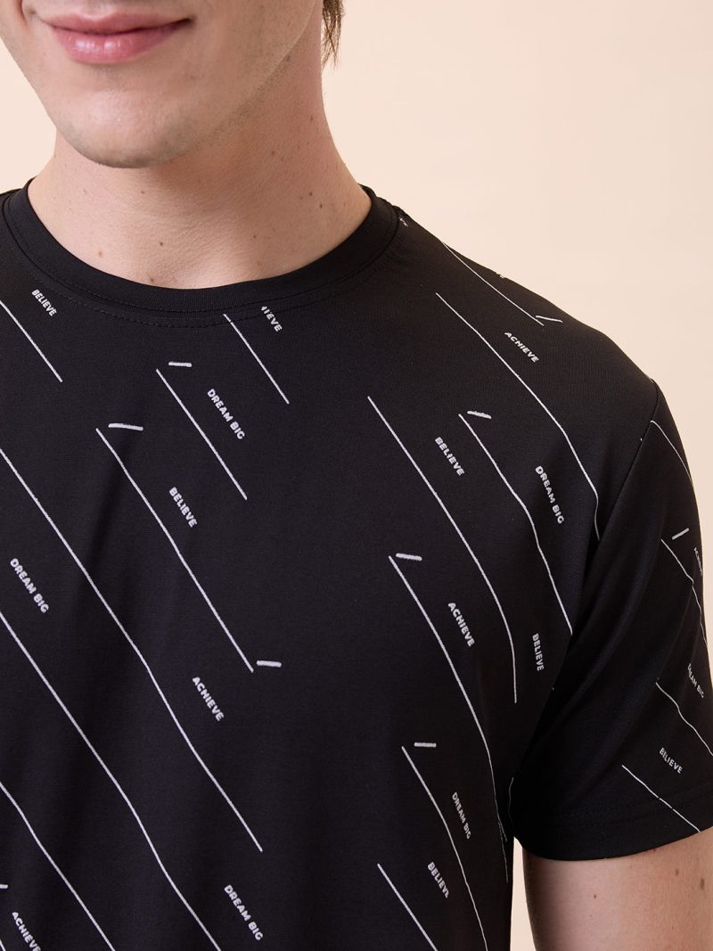 Status Quo Mens All-Over Typography Round Neck Half Sleeves Regular Fit T-Shirt