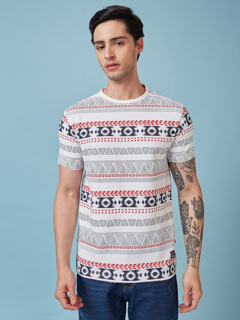 Status Quo Men'S Abstract Printed Round Neck Short Sleeves Regular Fit Tshirt