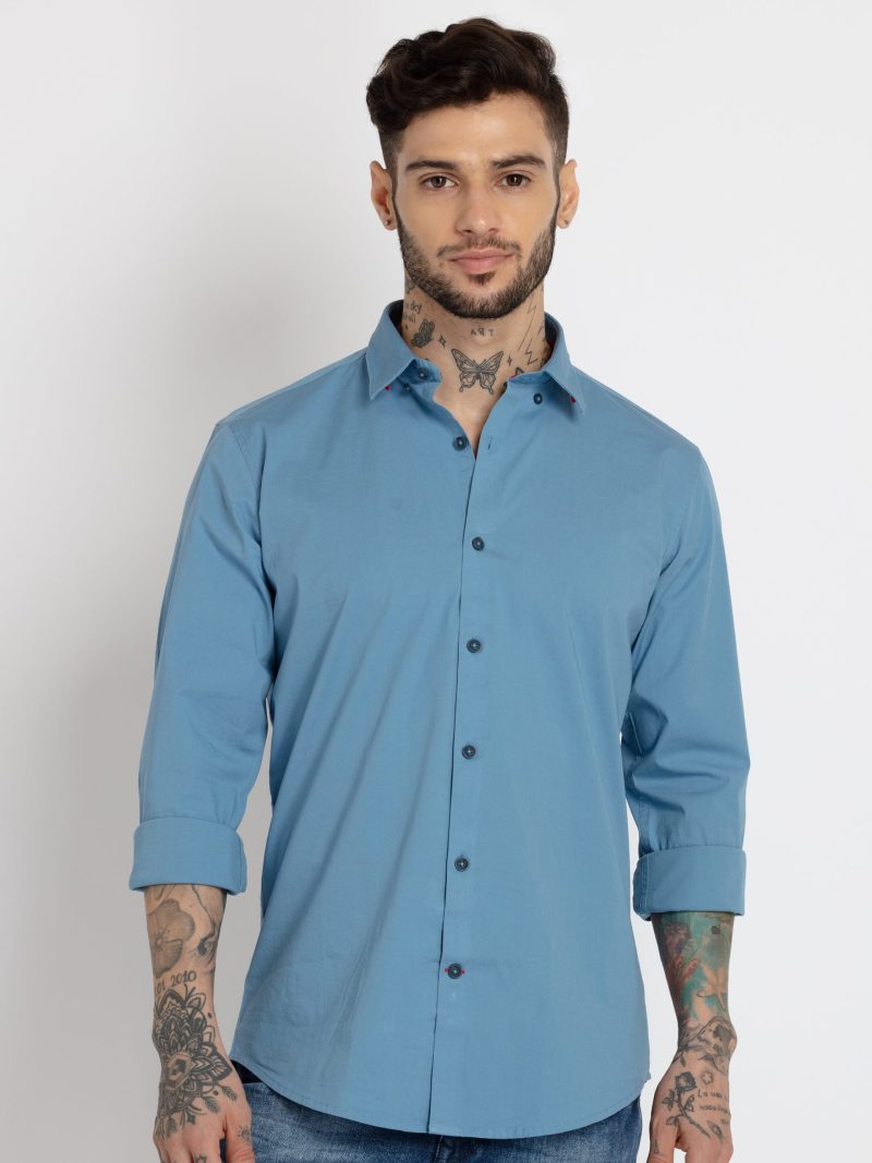 Status Quo Mens Solid Cotton Slim Fit Shirt